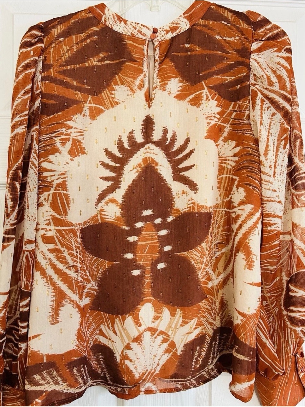 Rachel Zoe Los Angeles Blouse Medium Sienna Floral Gold Speckle Tunic Top - Picture 4 of 6